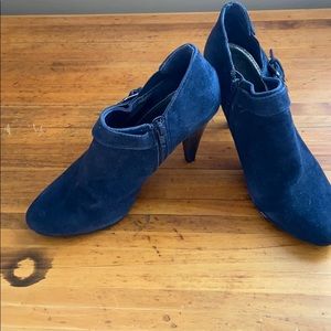 Blue suede booties